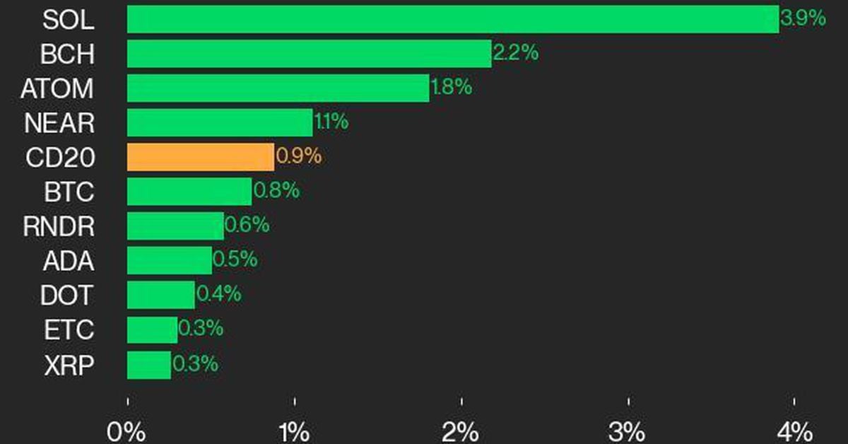 CoinDesk 20业绩更新：随着指数反弹，SOL以3.9%的涨幅领先