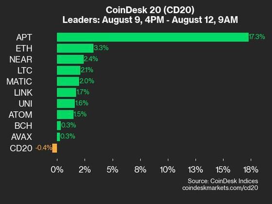 9am CoinDesk 20 Update for 2024-08-12: leaders