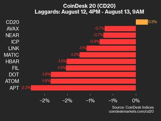 9am CoinDesk 20 Update for 2024-08-13: laggards